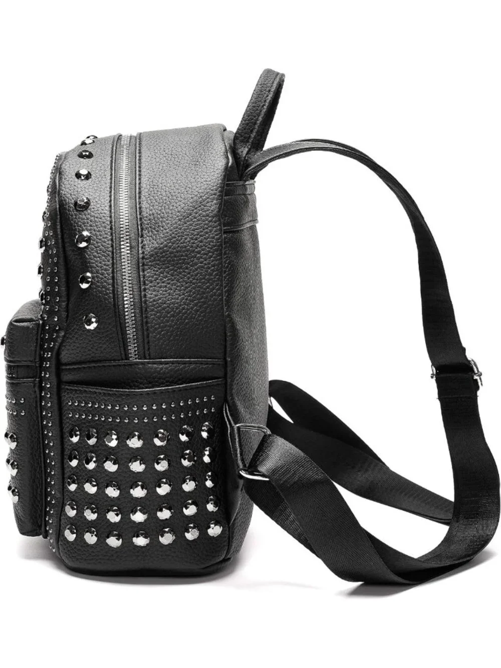 Stylish Black Faux Leather Studded Motorcycle Biker Backpack Purse - Gothic